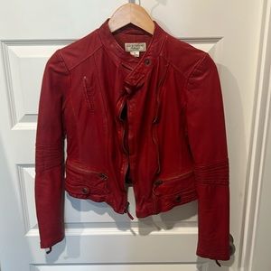 Women’s Small Red Leather and Zipper Jacket